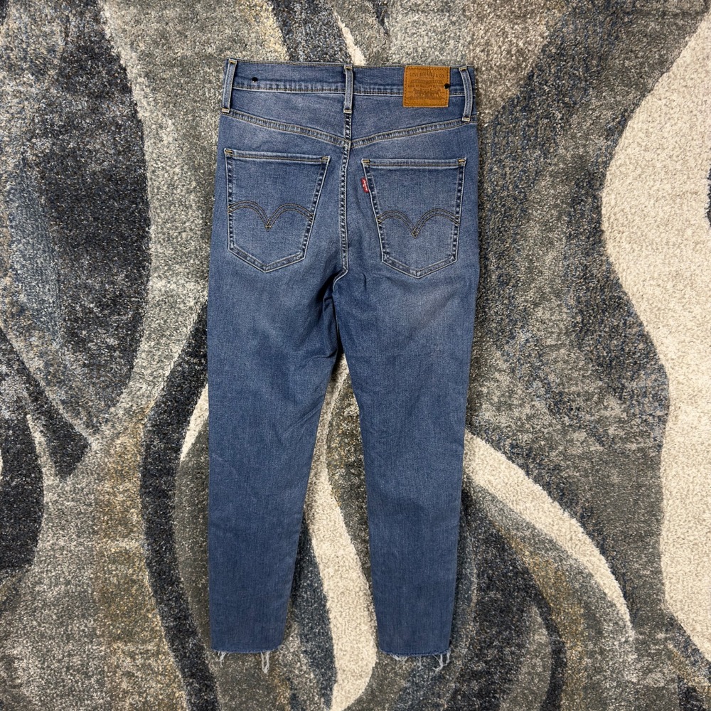 Levis Premium Big E Mile High Super Skinny Jeans Blue Raw Hem 27 High Rise Denim